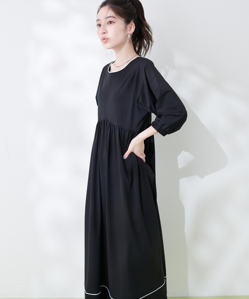 natural couture(ナチュラルクチュール)の「パイピングランタンデザインワンピース(ラッシュガード・レディース・ブラック/モカ/ライトベージュ・FREE)」の7枚目の写真
