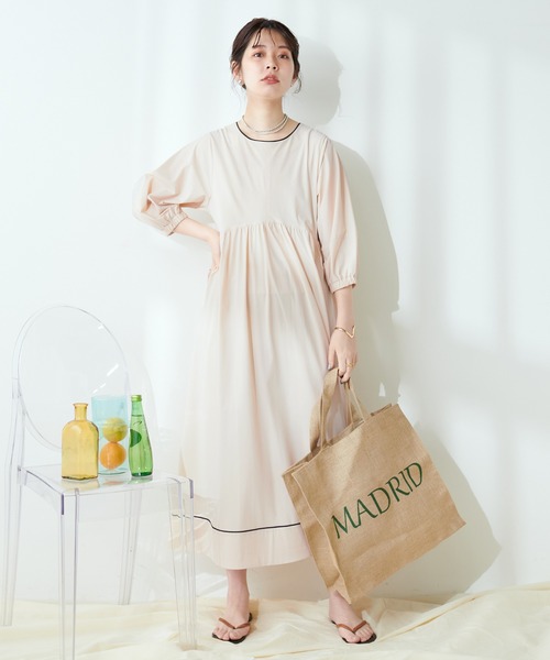natural couture(ナチュラルクチュール)の「パイピングランタンデザインワンピース(ラッシュガード・レディース・ブラック/モカ/ライトベージュ・FREE)」の16枚目の写真
