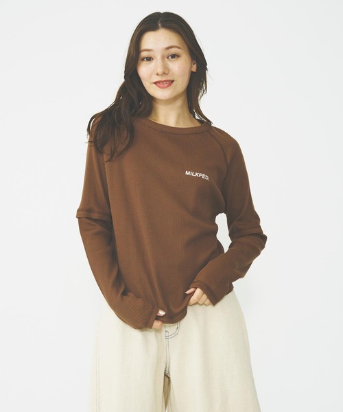 MILKFED.(ミルクフェド)の「WAFFLE B/B TOP(Tシャツ/カットソー・レディース・オフホワイト/ブラック/ブラウン・ONE SIZE)」の3枚目の写真