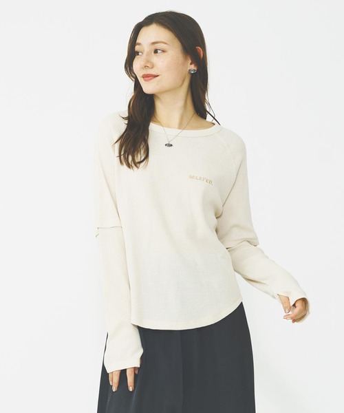 MILKFED.(ミルクフェド)の「WAFFLE B/B TOP(Tシャツ/カットソー・レディース・オフホワイト/ブラック/ブラウン・ONE SIZE)」の2枚目の写真