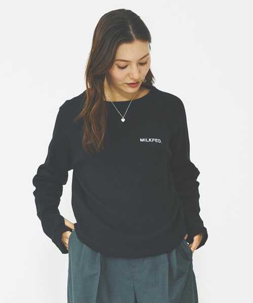 MILKFED.(ミルクフェド)の「WAFFLE B/B TOP(Tシャツ/カットソー・レディース・オフホワイト/ブラック/ブラウン・ONE SIZE)」の1枚目の写真