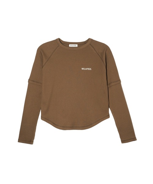 MILKFED.(ミルクフェド)の「WAFFLE B/B TOP(Tシャツ/カットソー・レディース・オフホワイト/ブラック/ブラウン・ONE SIZE)」の9枚目の写真