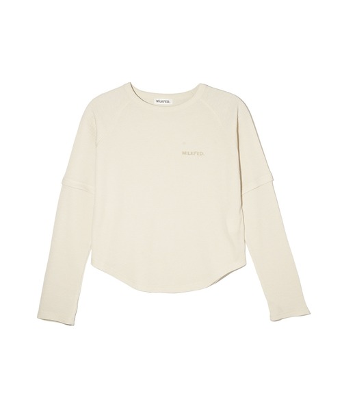 MILKFED.(ミルクフェド)の「WAFFLE B/B TOP(Tシャツ/カットソー・レディース・オフホワイト/ブラック/ブラウン・ONE SIZE)」の10枚目の写真