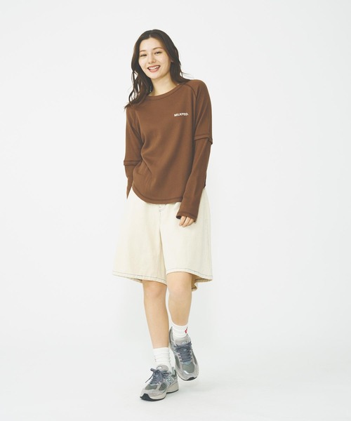 MILKFED.(ミルクフェド)の「WAFFLE B/B TOP(Tシャツ/カットソー・レディース・オフホワイト/ブラック/ブラウン・ONE SIZE)」の22枚目の写真