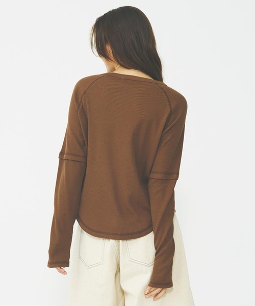MILKFED.(ミルクフェド)の「WAFFLE B/B TOP(Tシャツ/カットソー・レディース・オフホワイト/ブラック/ブラウン・ONE SIZE)」の21枚目の写真