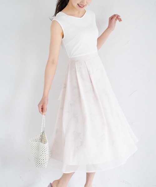 tocco closet(トッコ クローゼット)の「ウエストりぼん付きラメシフォン×フラワープリントドッキングワンピース(ワンピース・レディース・ピンク/ブラック・M)」の1枚目の写真