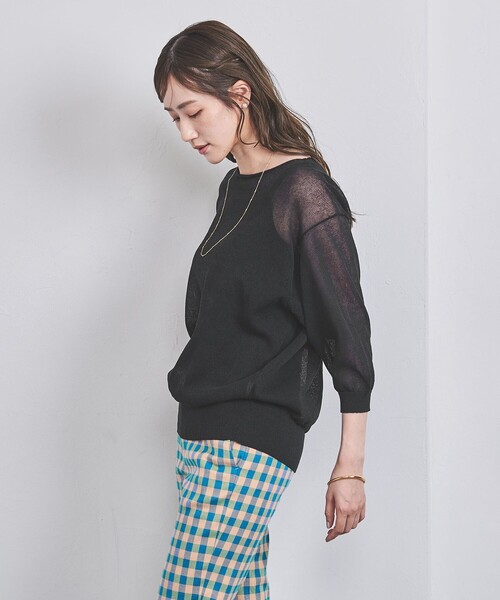UNITED ARROWS(ユナイテッドアローズ)の「シアー ボートネックニット(ニット/セーター・レディース・ブラック/ナチュラル/オフホワイト/ライトブルー・FREE)」の1枚目の写真
