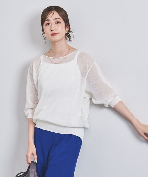 UNITED ARROWS(ユナイテッドアローズ)の「シアー ボートネックニット(ニット/セーター・レディース・ブラック/ナチュラル/オフホワイト/ライトブルー・FREE)」の7枚目の写真