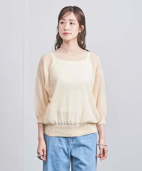 UNITED ARROWS(ユナイテッドアローズ)の「シアー ボートネックニット(ニット/セーター・レディース・ブラック/ナチュラル/オフホワイト/ライトブルー・FREE)」の14枚目の写真