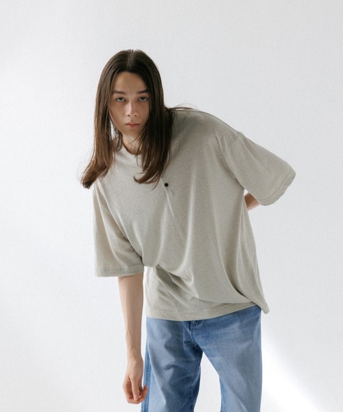 セール】ミックスリネン スラブ 天竺 ヘンリーネック Tシャツ / ロング 