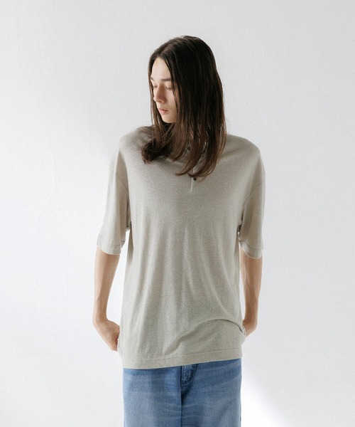ADAM ET ROPE'（アダムエロペ）の「ミックスリネン スラブ 天竺 ヘンリーネック Tシャツ / ロングシーズン着用可能（Tシャツ/カットソー・メンズ・ブラック/グレー・L/M）」の11枚目の写真