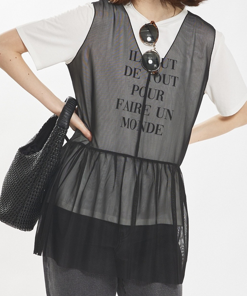 abahouse mavie（アバハウスマヴィ）の「チュールレイヤード2WAYタンク（タンクトップ・レディース・ブラック/ホワイト・フリー）」の2枚目の写真