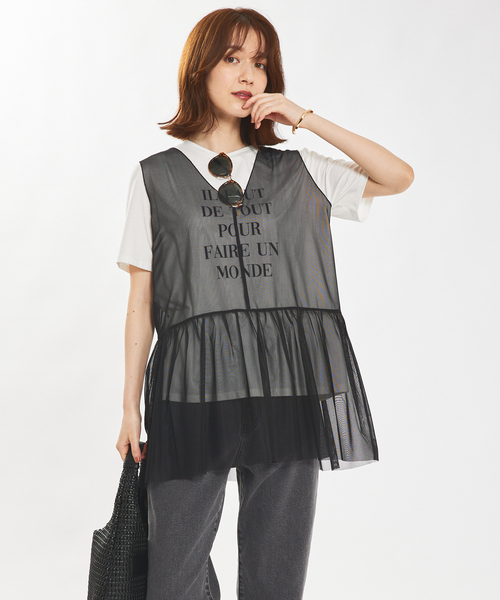 abahouse mavie（アバハウスマヴィ）の「チュールレイヤード2WAYタンク（タンクトップ・レディース・ブラック/ホワイト・フリー）」の11枚目の写真