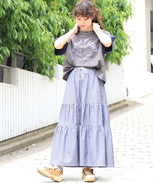 DOUBLE NAME（ダブルネーム）の「FISH FIGHTスラブ天竺TEE（Tシャツ/カットソー・レディース・ブルー/ベージュ/スミクロ・FREE）」の7枚目の写真