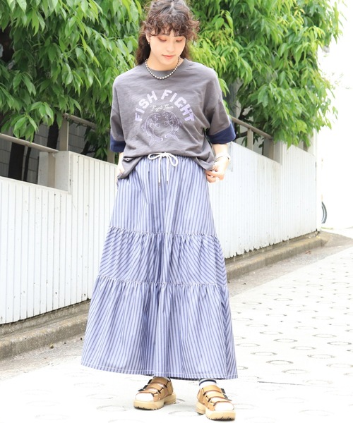 DOUBLE NAME（ダブルネーム）の「FISH FIGHTスラブ天竺TEE（Tシャツ/カットソー・レディース・ブルー/ベージュ/スミクロ・FREE）」の8枚目の写真