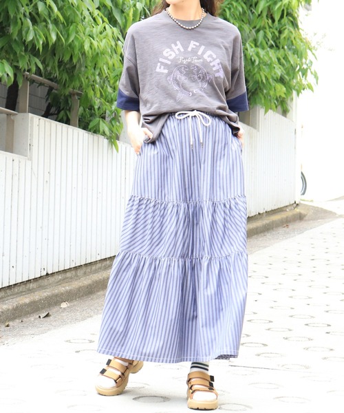 DOUBLE NAME（ダブルネーム）の「FISH FIGHTスラブ天竺TEE（Tシャツ/カットソー・レディース・ブルー/ベージュ/スミクロ・FREE）」の9枚目の写真