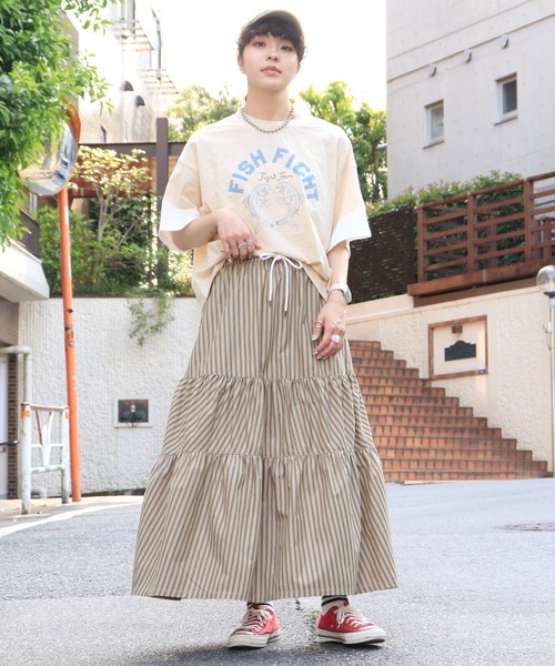 DOUBLE NAME（ダブルネーム）の「FISH FIGHTスラブ天竺TEE（Tシャツ/カットソー・レディース・ブルー/ベージュ/スミクロ・FREE）」の18枚目の写真