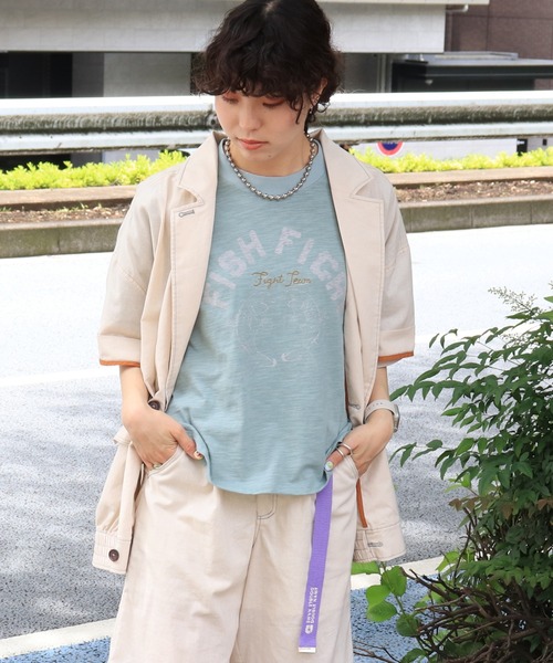 DOUBLE NAME（ダブルネーム）の「FISH FIGHTスラブ天竺TEE（Tシャツ/カットソー・レディース・ブルー/ベージュ/スミクロ・FREE）」の21枚目の写真