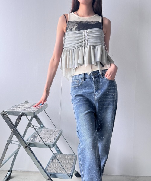 Y2K SYNAPSE FACTORY（ワイツーケー シナプスファクトリー）の「【シアー】フリルベージュ２WAYスカート（スカート・レディース・ベージュ・FREE）」の3枚目の写真