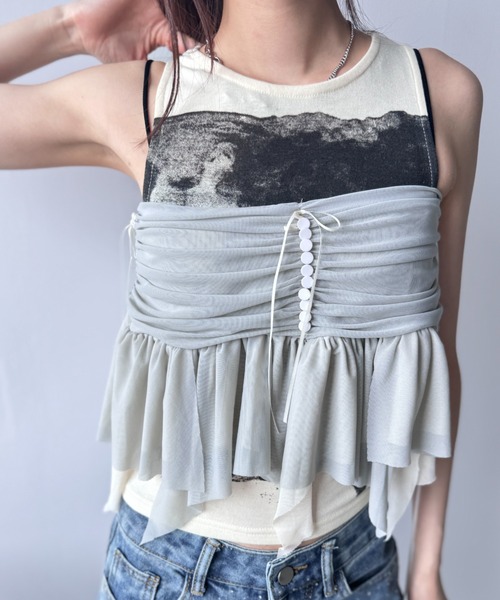 Y2K SYNAPSE FACTORY（ワイツーケー シナプスファクトリー）の「【シアー】フリルベージュ２WAYスカート（スカート・レディース・ベージュ・FREE）」の13枚目の写真