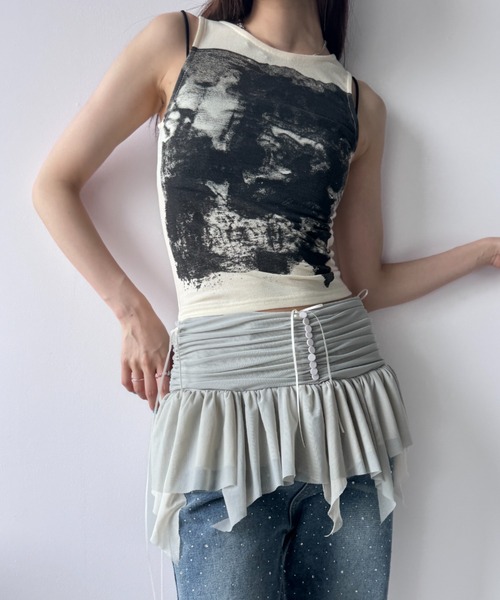 Y2K SYNAPSE FACTORY（ワイツーケー シナプスファクトリー）の「【シアー】フリルベージュ２WAYスカート（スカート・レディース・ベージュ・FREE）」の6枚目の写真