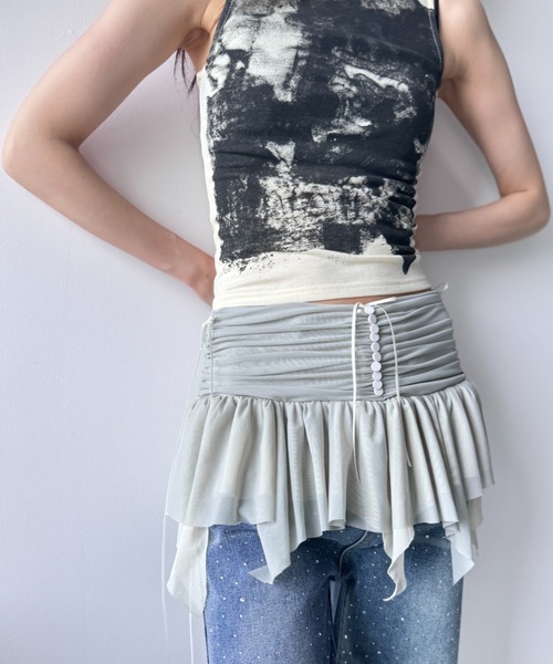 Y2K SYNAPSE FACTORY（ワイツーケー シナプスファクトリー）の「【シアー】フリルベージュ２WAYスカート（スカート・レディース・ベージュ・FREE）」の7枚目の写真