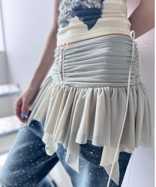 Y2K SYNAPSE FACTORY（ワイツーケー シナプスファクトリー）の「【シアー】フリルベージュ２WAYスカート（スカート・レディース・ベージュ・FREE）」の8枚目の写真