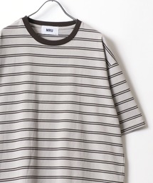 MRU/エムアールユー 接触冷感 吸汗速乾 UVカット 機能ボーダー 半袖Tシャツ 大きいサイズ(3L,4L,5L,6L)
