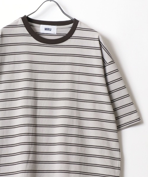 MRU(エムアールユー)の「MRU/エムアールユー 接触冷感 吸汗速乾 UVカット 機能ボーダー 半袖Tシャツ 大きいサイズ(3L,4L,5L,6L)(Tシャツ/カットソー・メンズ・ベージュ/ネイビー/ブラック/ホワイト・3L/6L/5L/4L)」の1枚目の写真