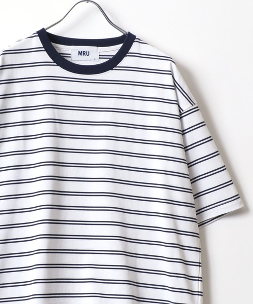 MRU(エムアールユー)の「MRU/エムアールユー 接触冷感 吸汗速乾 UVカット 機能ボーダー 半袖Tシャツ 大きいサイズ(3L,4L,5L,6L)(Tシャツ/カットソー・メンズ・ベージュ/ネイビー/ブラック/ホワイト・3L/6L/5L/4L)」の4枚目の写真