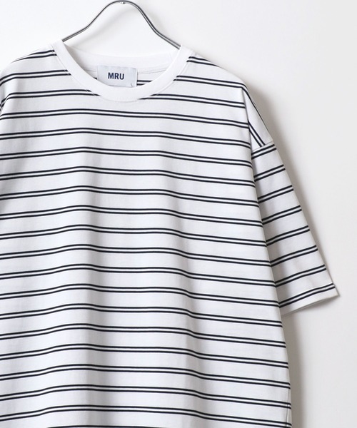 MRU(エムアールユー)の「MRU/エムアールユー 接触冷感 吸汗速乾 UVカット 機能ボーダー 半袖Tシャツ 大きいサイズ(3L,4L,5L,6L)(Tシャツ/カットソー・メンズ・ベージュ/ネイビー/ブラック/ホワイト・3L/6L/5L/4L)」の2枚目の写真