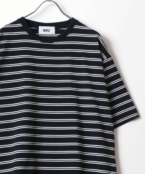 MRU(エムアールユー)の「MRU/エムアールユー 接触冷感 吸汗速乾 UVカット 機能ボーダー 半袖Tシャツ 大きいサイズ(3L,4L,5L,6L)(Tシャツ/カットソー・メンズ・ベージュ/ネイビー/ブラック/ホワイト・3L/6L/5L/4L)」の3枚目の写真