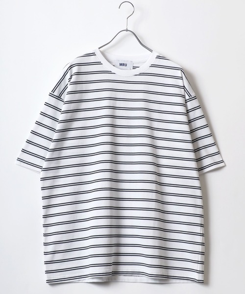MRU(エムアールユー)の「MRU/エムアールユー 接触冷感 吸汗速乾 UVカット 機能ボーダー 半袖Tシャツ 大きいサイズ(3L,4L,5L,6L)(Tシャツ/カットソー・メンズ・ベージュ/ネイビー/ブラック/ホワイト・3L/6L/5L/4L)」の5枚目の写真