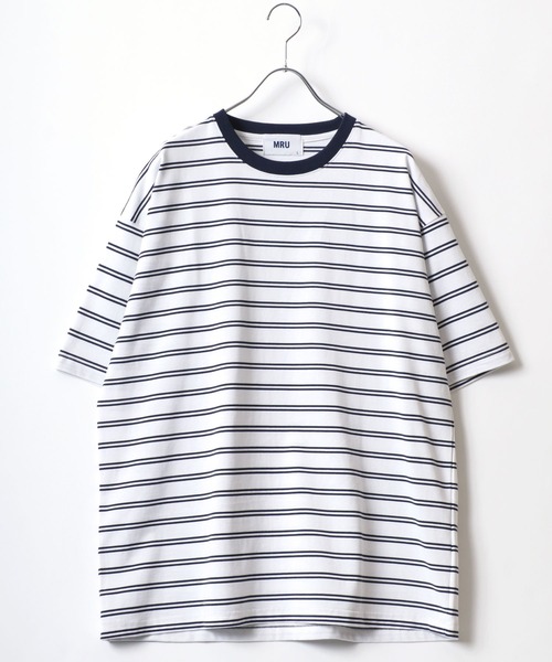 MRU(エムアールユー)の「MRU/エムアールユー 接触冷感 吸汗速乾 UVカット 機能ボーダー 半袖Tシャツ 大きいサイズ(3L,4L,5L,6L)(Tシャツ/カットソー・メンズ・ベージュ/ネイビー/ブラック/ホワイト・3L/6L/5L/4L)」の9枚目の写真
