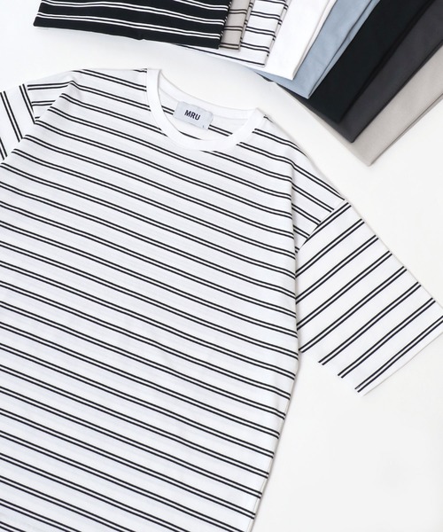MRU(エムアールユー)の「MRU/エムアールユー 接触冷感 吸汗速乾 UVカット 機能ボーダー 半袖Tシャツ 大きいサイズ(3L,4L,5L,6L)(Tシャツ/カットソー・メンズ・ベージュ/ネイビー/ブラック/ホワイト・3L/6L/5L/4L)」の16枚目の写真