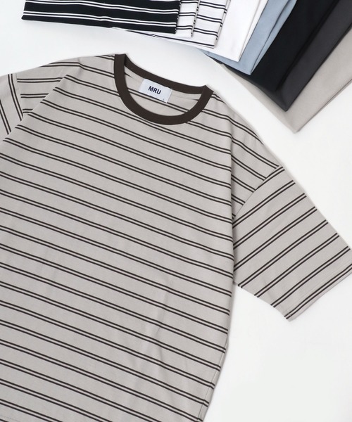 MRU(エムアールユー)の「MRU/エムアールユー 接触冷感 吸汗速乾 UVカット 機能ボーダー 半袖Tシャツ 大きいサイズ(3L,4L,5L,6L)(Tシャツ/カットソー・メンズ・ベージュ/ネイビー/ブラック/ホワイト・3L/6L/5L/4L)」の18枚目の写真