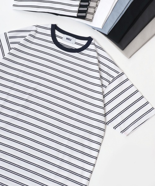 MRU(エムアールユー)の「MRU/エムアールユー 接触冷感 吸汗速乾 UVカット 機能ボーダー 半袖Tシャツ 大きいサイズ(3L,4L,5L,6L)(Tシャツ/カットソー・メンズ・ベージュ/ネイビー/ブラック/ホワイト・3L/6L/5L/4L)」の19枚目の写真