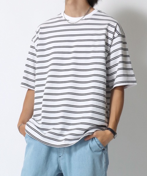 MRU(エムアールユー)の「MRU/エムアールユー 接触冷感 吸汗速乾 UVカット 機能ボーダー 半袖Tシャツ 大きいサイズ(3L,4L,5L,6L)(Tシャツ/カットソー・メンズ・ベージュ/ネイビー/ブラック/ホワイト・3L/6L/5L/4L)」の20枚目の写真
