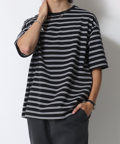 MRU(エムアールユー)の「MRU/エムアールユー 接触冷感 吸汗速乾 UVカット 機能ボーダー 半袖Tシャツ 大きいサイズ(3L,4L,5L,6L)(Tシャツ/カットソー・メンズ・ベージュ/ネイビー/ブラック/ホワイト・3L/6L/5L/4L)」の21枚目の写真
