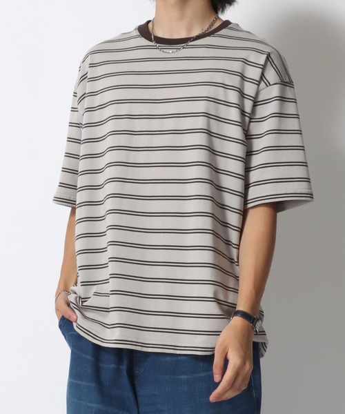 MRU(エムアールユー)の「MRU/エムアールユー 接触冷感 吸汗速乾 UVカット 機能ボーダー 半袖Tシャツ 大きいサイズ(3L,4L,5L,6L)(Tシャツ/カットソー・メンズ・ベージュ/ネイビー/ブラック/ホワイト・3L/6L/5L/4L)」の22枚目の写真