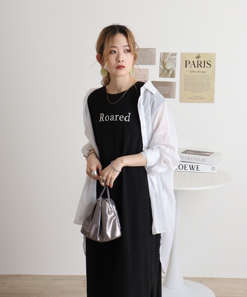 atONE(アットワン)の「フロント刺繍クルーネックカットワンピース(ワンピース・レディース・ブラック/カーキ/モカ・M)」の1枚目の写真
