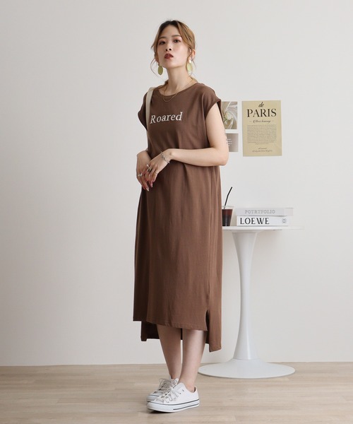 atONE(アットワン)の「フロント刺繍クルーネックカットワンピース(ワンピース・レディース・ブラック/カーキ/モカ・M)」の7枚目の写真