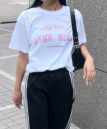 ピンク英字半袖Tシャツ