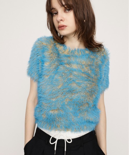 SLY（スライ）の「MIX SHAGGY TINY T/SH ミックス シャギー タイニー Tシャツ 半袖 夏服（Tシャツ/カットソー・レディース・ホワイト系その他2/ブラック系その他2/ピンク系その他/ブルー系その他・FREE）」の3枚目の写真