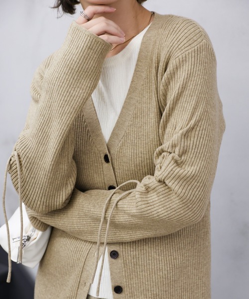 セール】【洗える】2WAYスリーブリブロングカーディガン（カーディガン