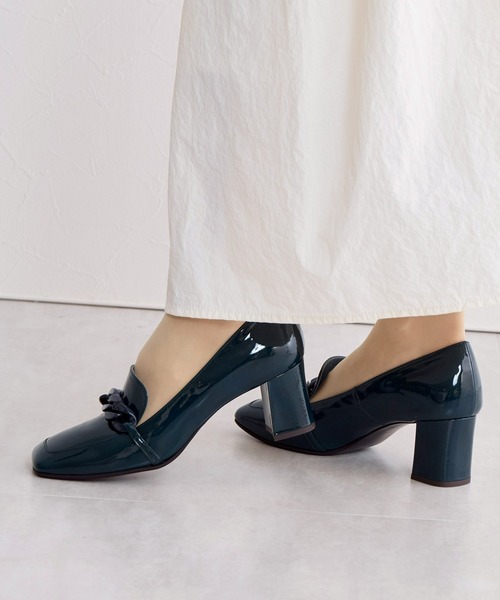 セール】【Made in Japan】【撥水】チェーンモチーフヒールローファー