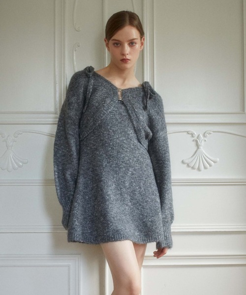 archives（アルシーヴ）の「Ｆホックニットボレロ×肩リボンキャミチュニックＳＥＴ（ワンピース・レディース・グレー/ブラウン/アイボリー・MEDIUM）」の6枚目の写真