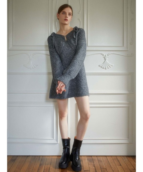 archives（アルシーヴ）の「Ｆホックニットボレロ×肩リボンキャミチュニックＳＥＴ（ワンピース・レディース・グレー/ブラウン/アイボリー・MEDIUM）」の10枚目の写真