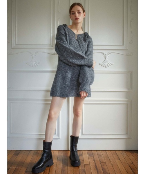 archives（アルシーヴ）の「Ｆホックニットボレロ×肩リボンキャミチュニックＳＥＴ（ワンピース・レディース・グレー/ブラウン/アイボリー・MEDIUM）」の11枚目の写真