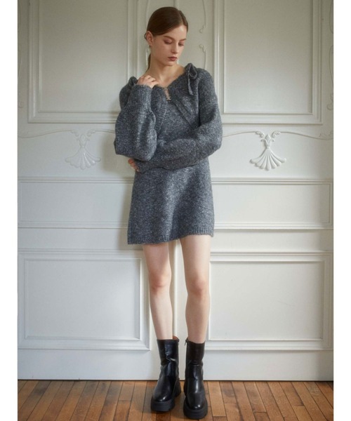 archives（アルシーヴ）の「Ｆホックニットボレロ×肩リボンキャミチュニックＳＥＴ（ワンピース・レディース・グレー/ブラウン/アイボリー・MEDIUM）」の12枚目の写真